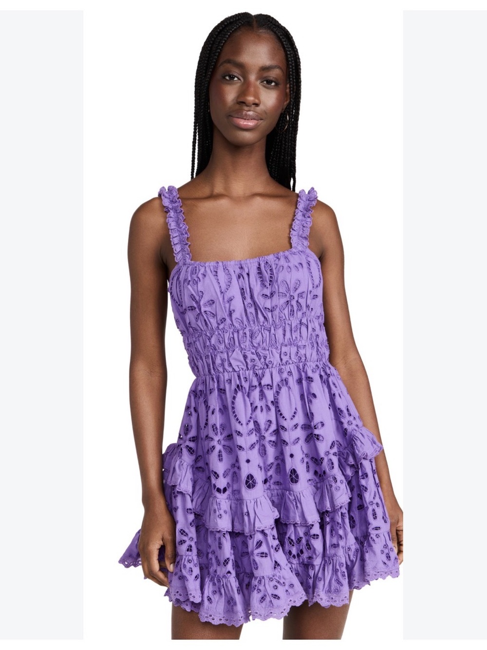 Rococo Sand Lavender Moss Violet Eyelet Ruffle Mini Dress